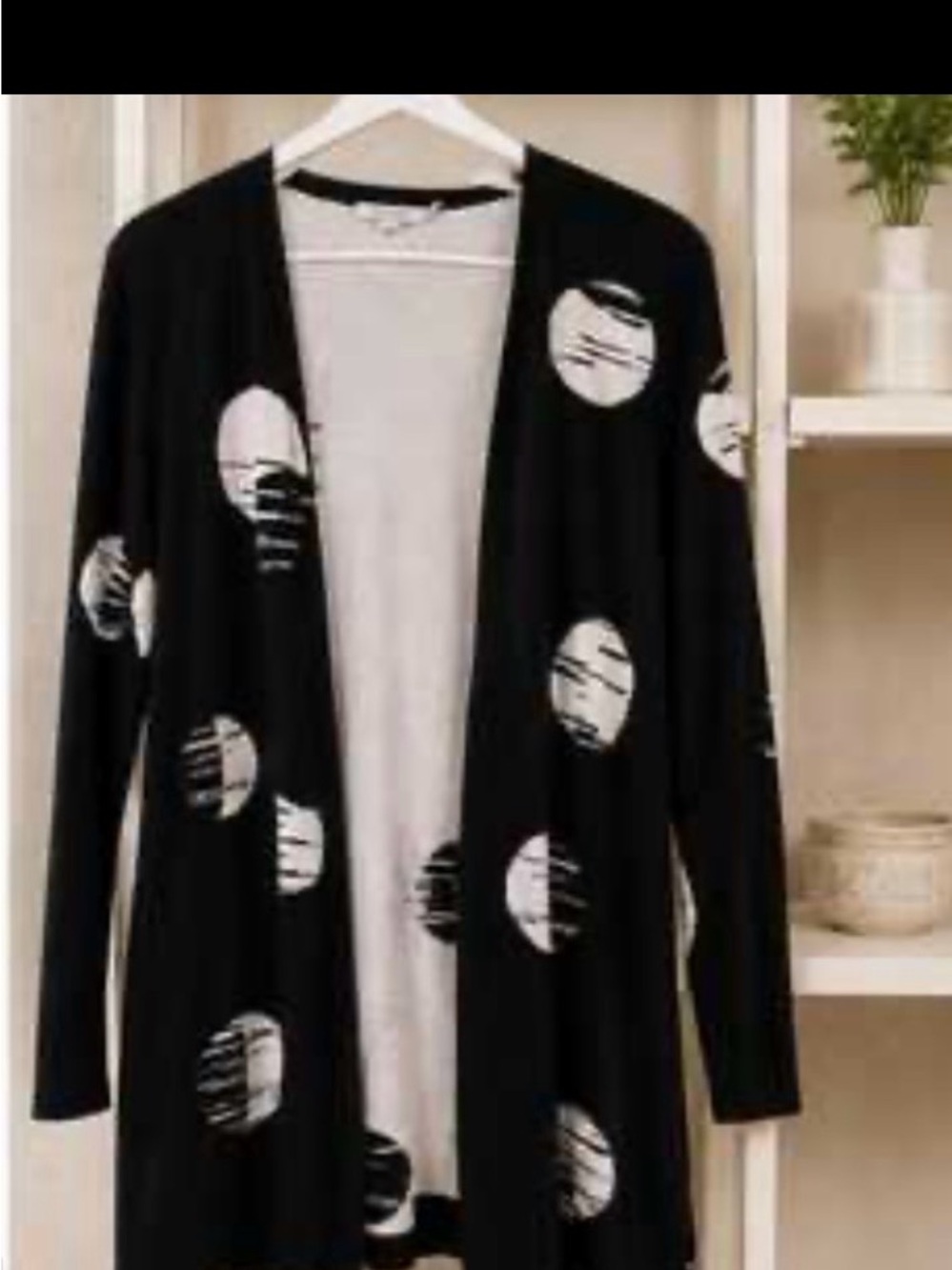 Chico's Black Cardigan with White Polka-Stripe Motif